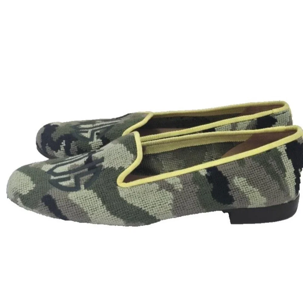 Stubbs & Wootton Needlepoint Camo Green Women's Loafers Shoe 9 AA NEW!  $625